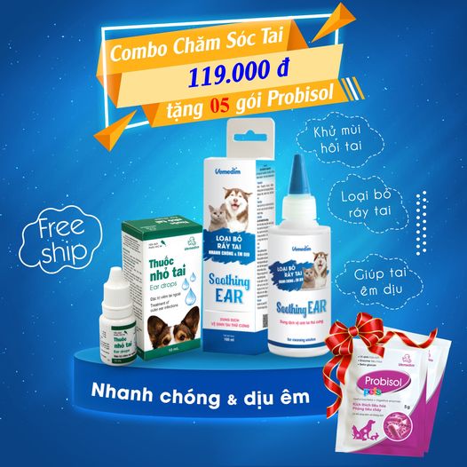 "Hoàn tiền đến 10%" Combo chăm sóc đôi tai thú cưng, khử mùi hôi tai, loại bỏ ráy tai cho thú cưng