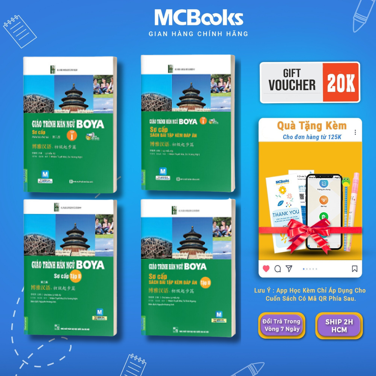 Sách - Combo Giáo Trình Hán Ngữ Boya Sơ Cấp ( tập 1 - tập 2 ) Và Giáo Trình Hán Ngữ Boya Trung Cấp ( tập 1 - tập 2) - 8 quyển - McBooks