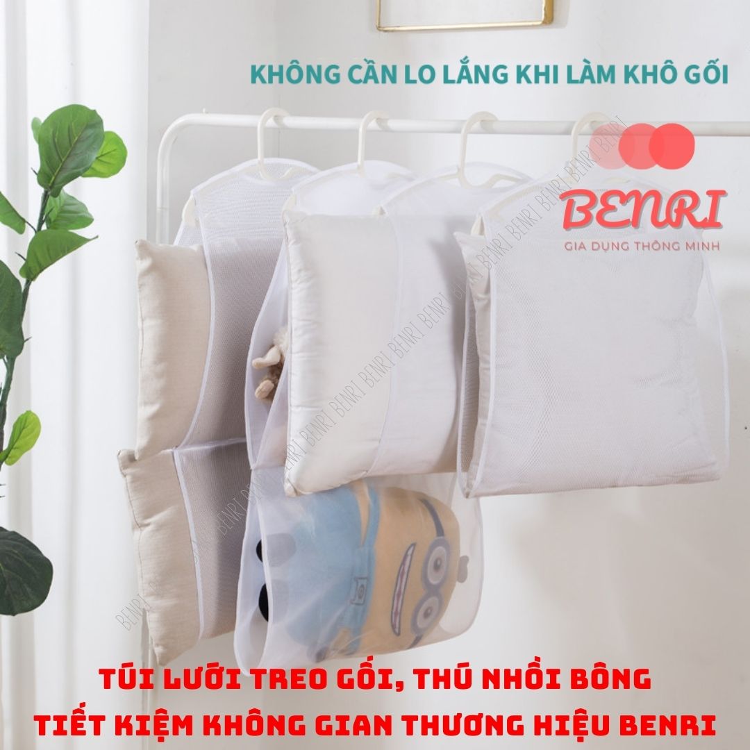 Túi lưới phơi gối, thú nhồi bông Giá phơi đồ dạng lưới đa năng tiện dụng BENRI mã PHOIGOI