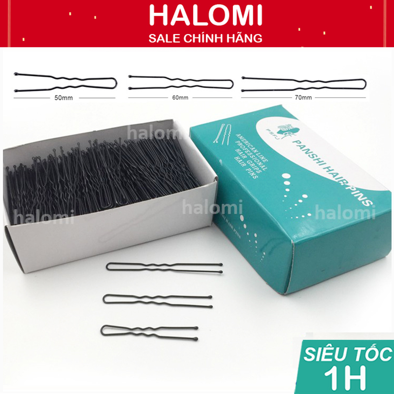 500g kẹp gim chữ u cài tóc chuyên nghiệp chính hãng halomi bọc sơn đen chống gỉ có sẵn 3 size s,m,l