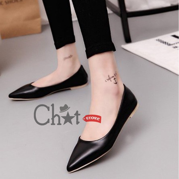 [HCM]Giày Búp Bê Nữ Cao 1p Mũi Nhọn Da Trơn Kiểu Xỏ Tiện Lợi