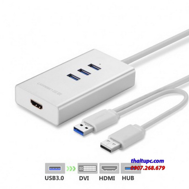 Cáp usb 3.0 to hdmi và 3 cổng usb 3.0 ugreen 40257