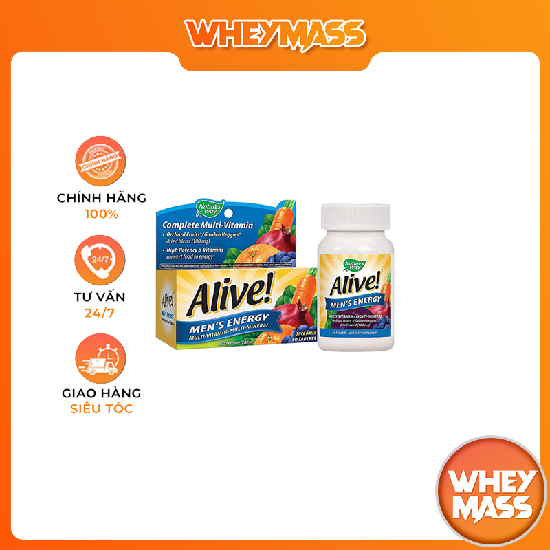 Viên uống bổ sung Vitamin Alive Men Energy 50 viên tăng hệ miễn dịch, chống oxy hóa, tăng trao đổi chất cường thị lực,