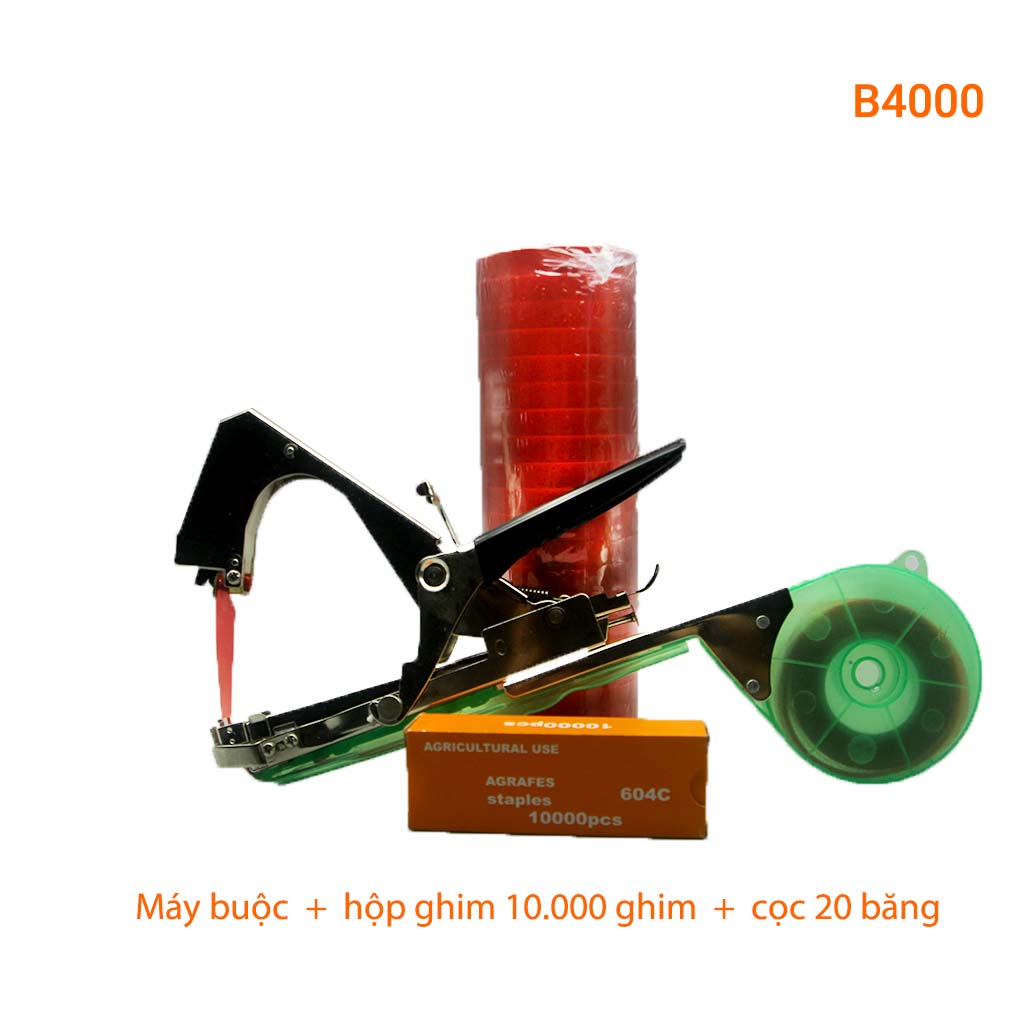 Bộ dụng cụ buộc cành tự động, kìm buộc chanh dây, cà chua,... (1 máy buộc + hộp 10.000 ghim + 20 cuộn băng)