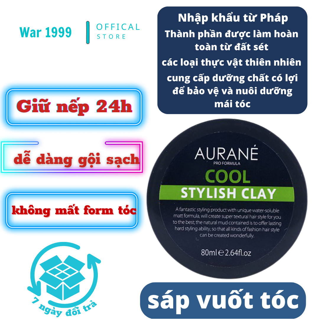 Sáp vuốt tóc Aurane cool stylish clay 80g  nhập khẩu Pháp  Shopee Việt Nam