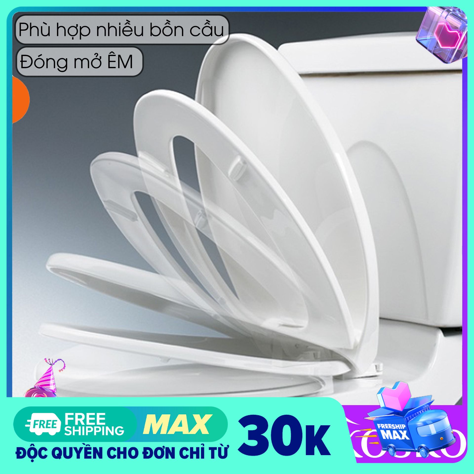 Nắp bồn cầu đóng êm BigOne Phù hợp với mọi loại bồn cầu (bệt) (Loại 1 Siêu Bền)