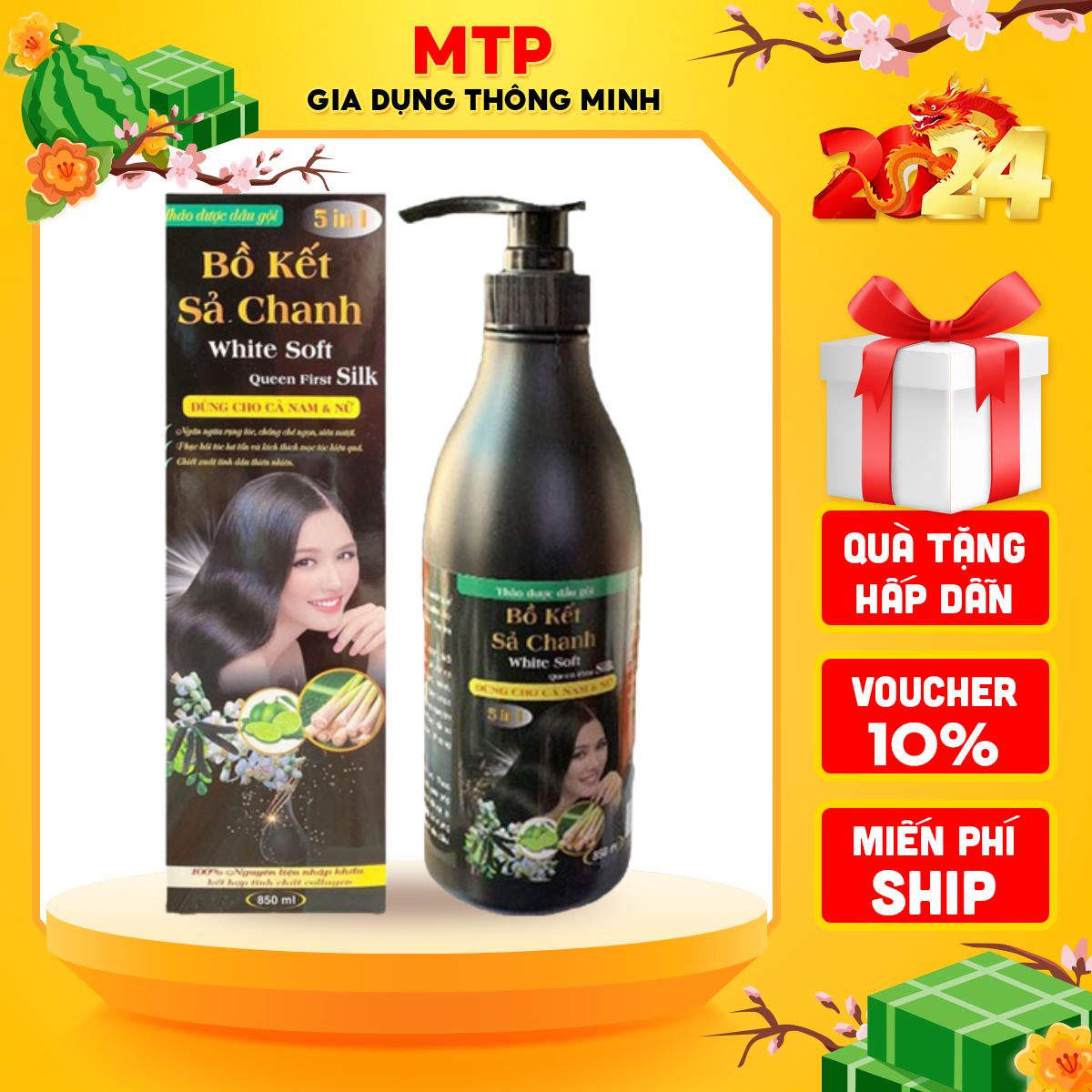 Dầu gội bồ kết sả chanh 800ml ngăn ngừa rụng tóc, giảm gàu hiệu quả, giúp tóc suôn mượt óng ả, Dầu gội bồ kết thảo dược