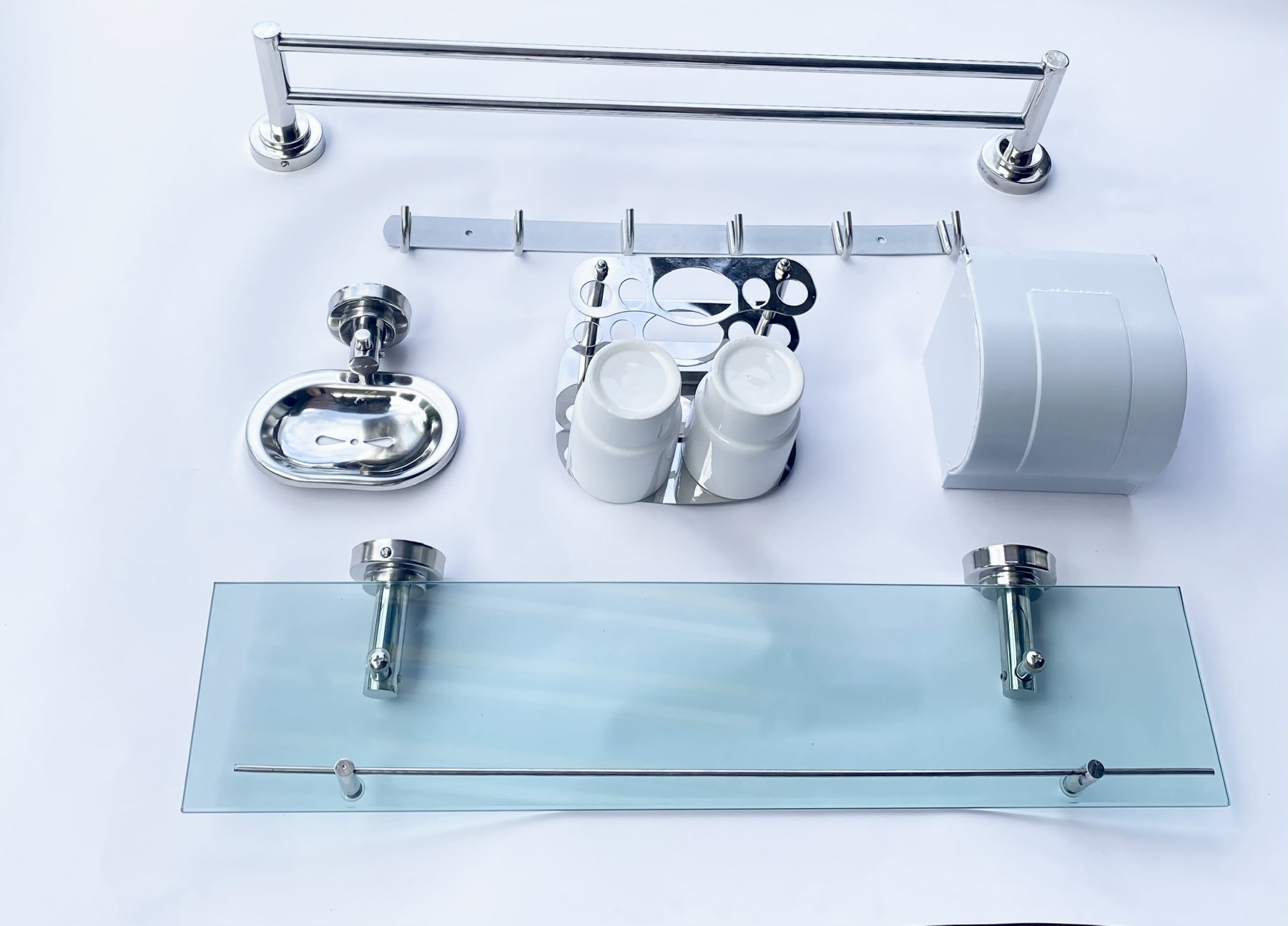 Bộ Phụ Kiện Nhà Tắm 6 Món PK01 - Phụ Kiện nhà tắm Inox Cao Cấp Sáng Bóng chống thấm nước, không hoen gỉ