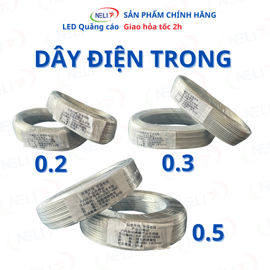 10m dây điện trong 2 lõi kích thước 0.2, 0.3, 0.5 làm led neon độ thẩm mỹ cao