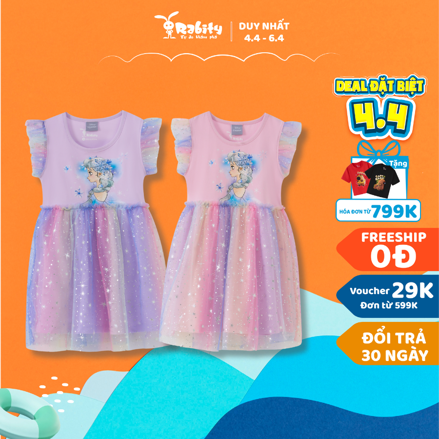 (14-25kg) Váy công chúa Elsa bé gái Rabity đầm Elsa phối voan chất cotton mềm mịn thoải mái cho bé vận động 5711