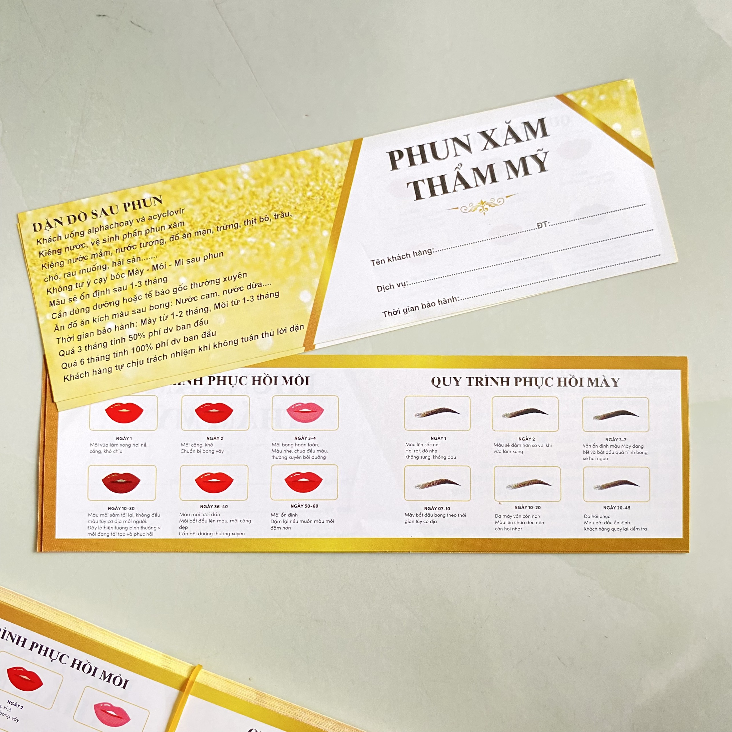 50 Phiếu giấy bảo hành - phiếu hướng dẫn chăm sóc sau phun xăm