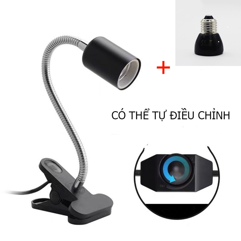 Bộ đèn sưởi ban đêm 25w 50w 75w 100w cho bò sát kèm với kẹp đèn, đèn sưởi sứ mini hồng ngoại cho thú cưng giữ ấm không ánh sáng