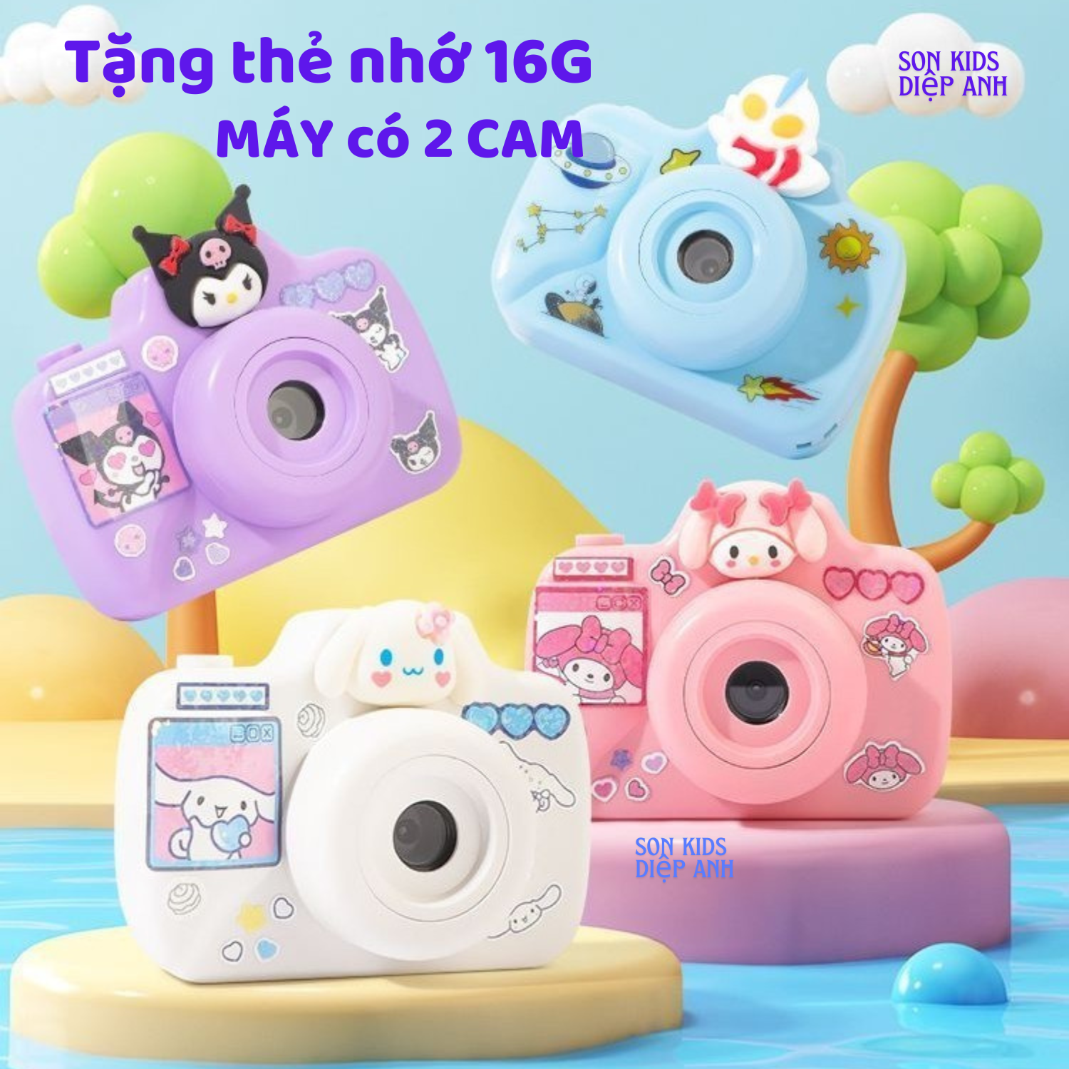 [Tặng thẻ nhớ 16G] Máy ảnh 2 camer gồm trước cam trước và cam sau chụp thật Disney Lotso dành cho bạn chụp ảnh siêu nét - Camera