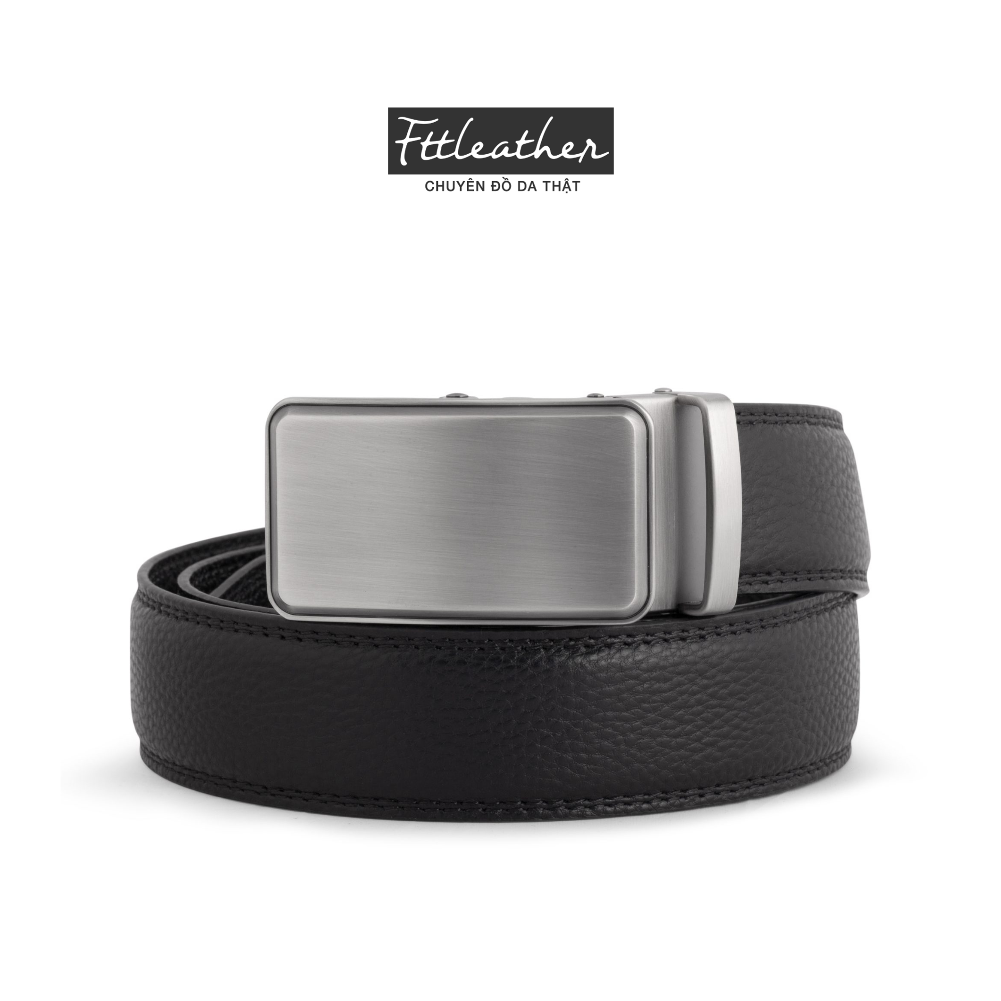 Thắt lưng nam - dây nịt nam mặt khóa tự động  FTT Leather dây vân hạt may viền da thật 100% mã 2LYBFull màu đen