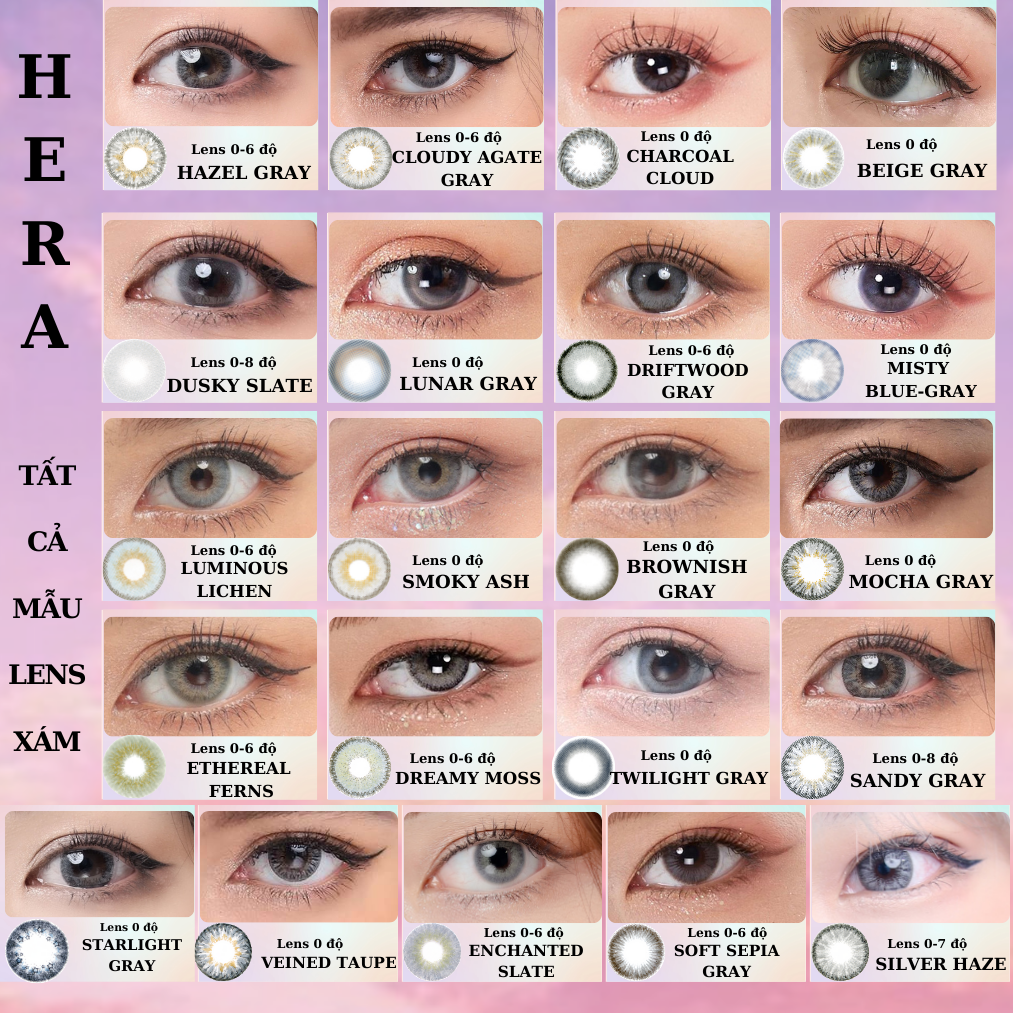 Lens xám nâu viền nâu socola nhẹ Hera độ cận từ 0 đến 6 IXA GRAY đường kính 14mm