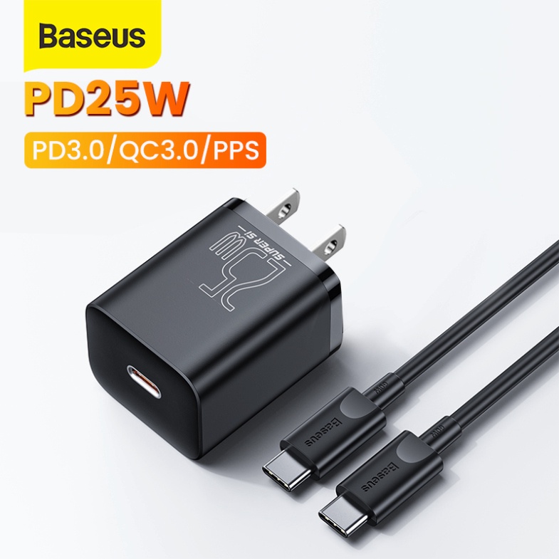 Bộ sạc baseus 25w super si loại c cho iphone 12 xiaomi samsung hỗ trợ qc 3.0 cáp sạc 1m