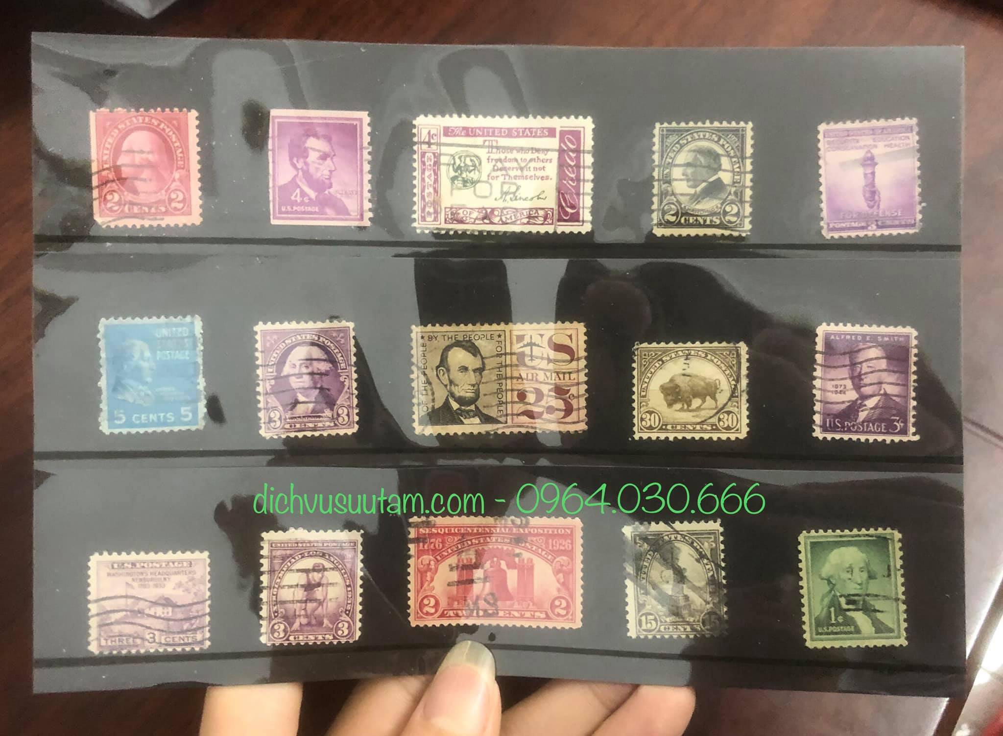 Bìa ghép tem cổ của Mỹ 15 con khác nhau