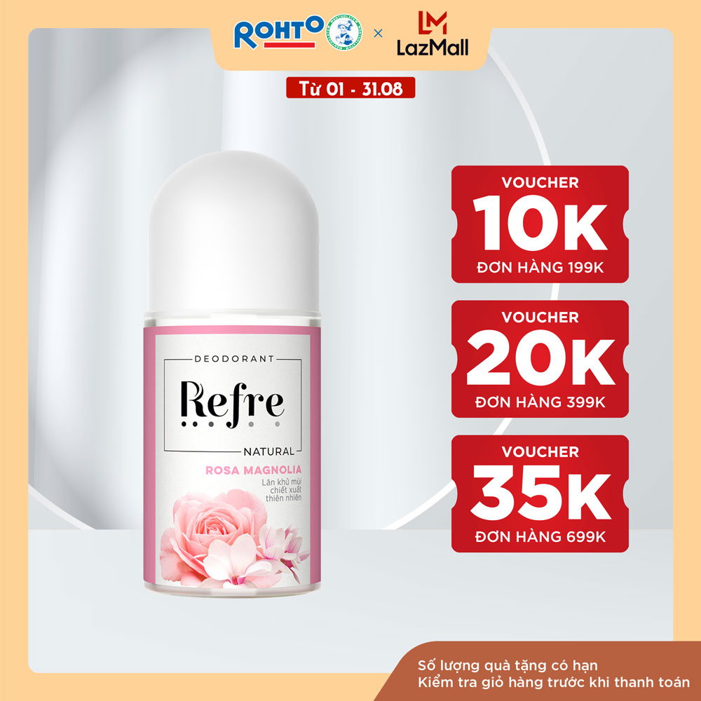 Lăn khử mùi chiết xuất thiên nhiên Refre Natural Rosa Magnolia – Hồng Mộc Lan 40ml