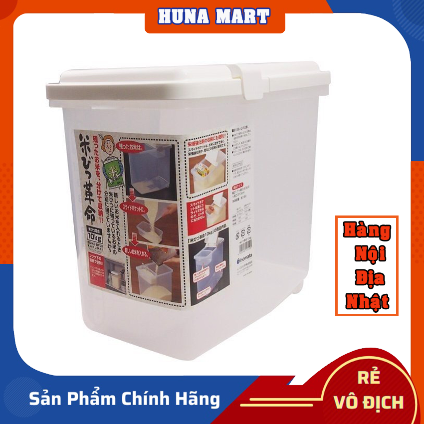 Thùng đựng gạo inomata nhật bản 10kg nắp bật, có bánh xe