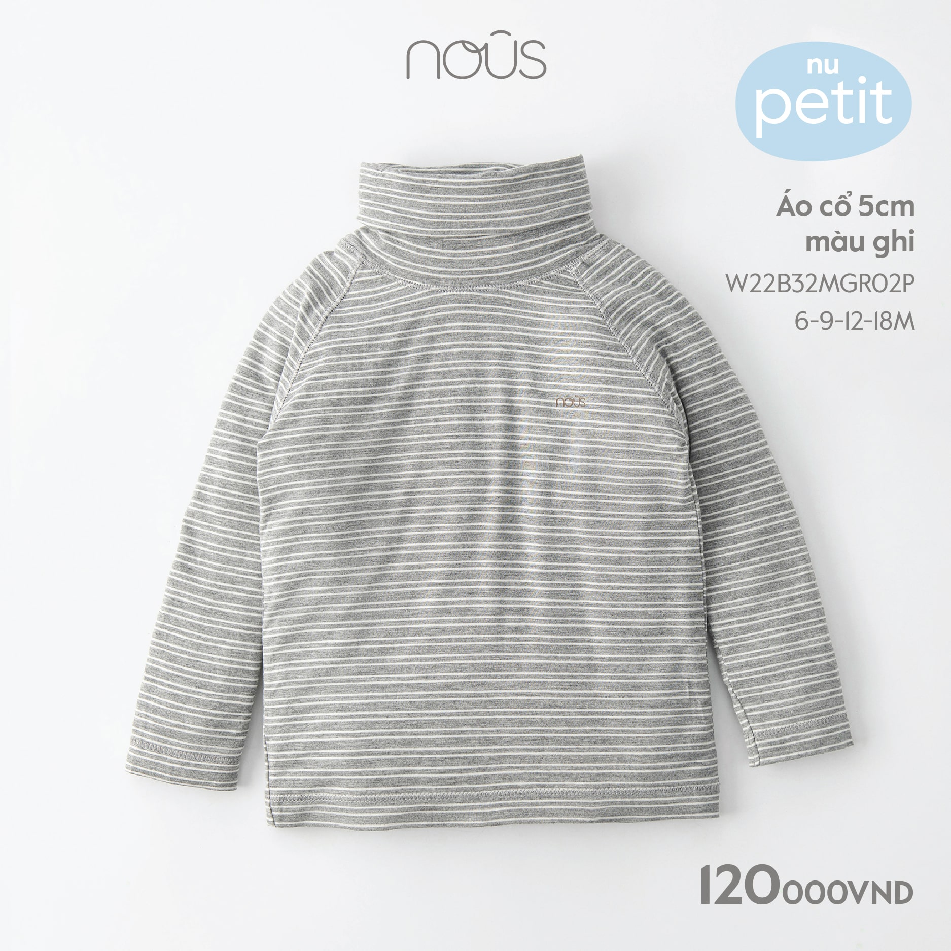 Áo cổ lọ 5cm Nous cho bé trai, bé gái màu ghi, xanh lá chất liệu Nu Petit kháng khuẩn mềm nhẹ