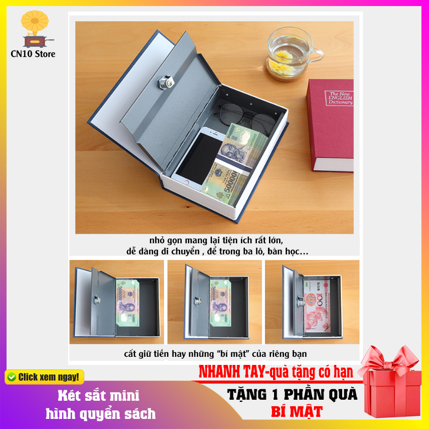 [HCMKét Sắt Mini Hình Quyển Sách CN10- vô cùng tiện lợi, gọn nhẹ, dễ mang đi theo, cất giữ đồ bí mật- [TILI10 Shop]