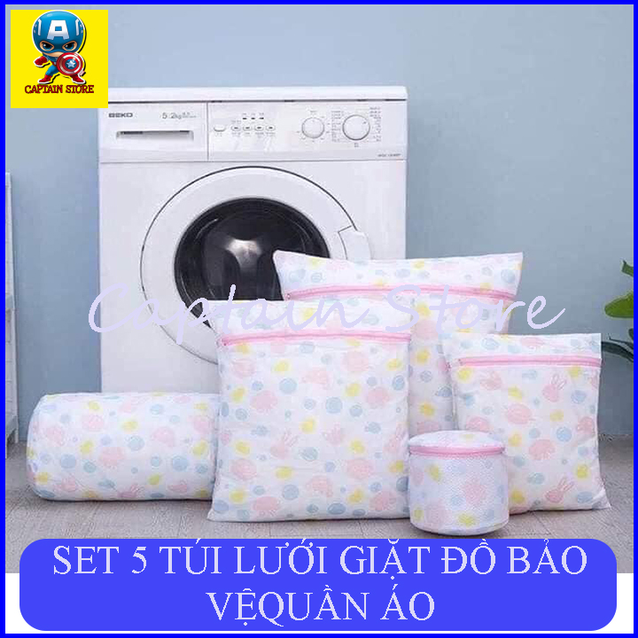 Combo 5 túi lưới giặt đồ loại đại và loại trung , Set 5 túi lưới giặt đồ 5 chi tiết hình hoa
