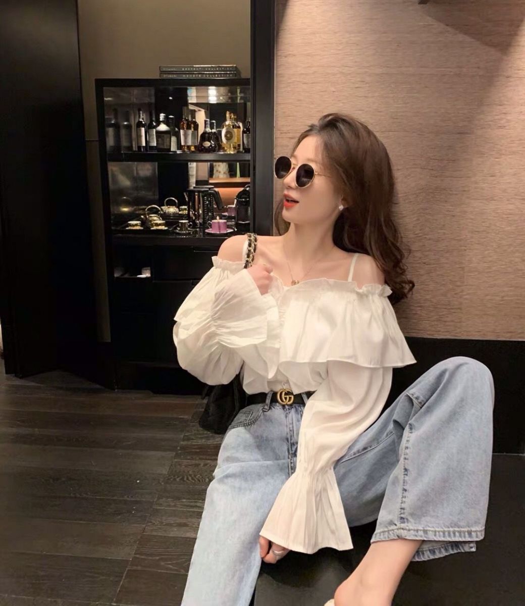 Áo Rớt Vai Tay Dài 2 Dây Vai LUCY (TRẮNG)