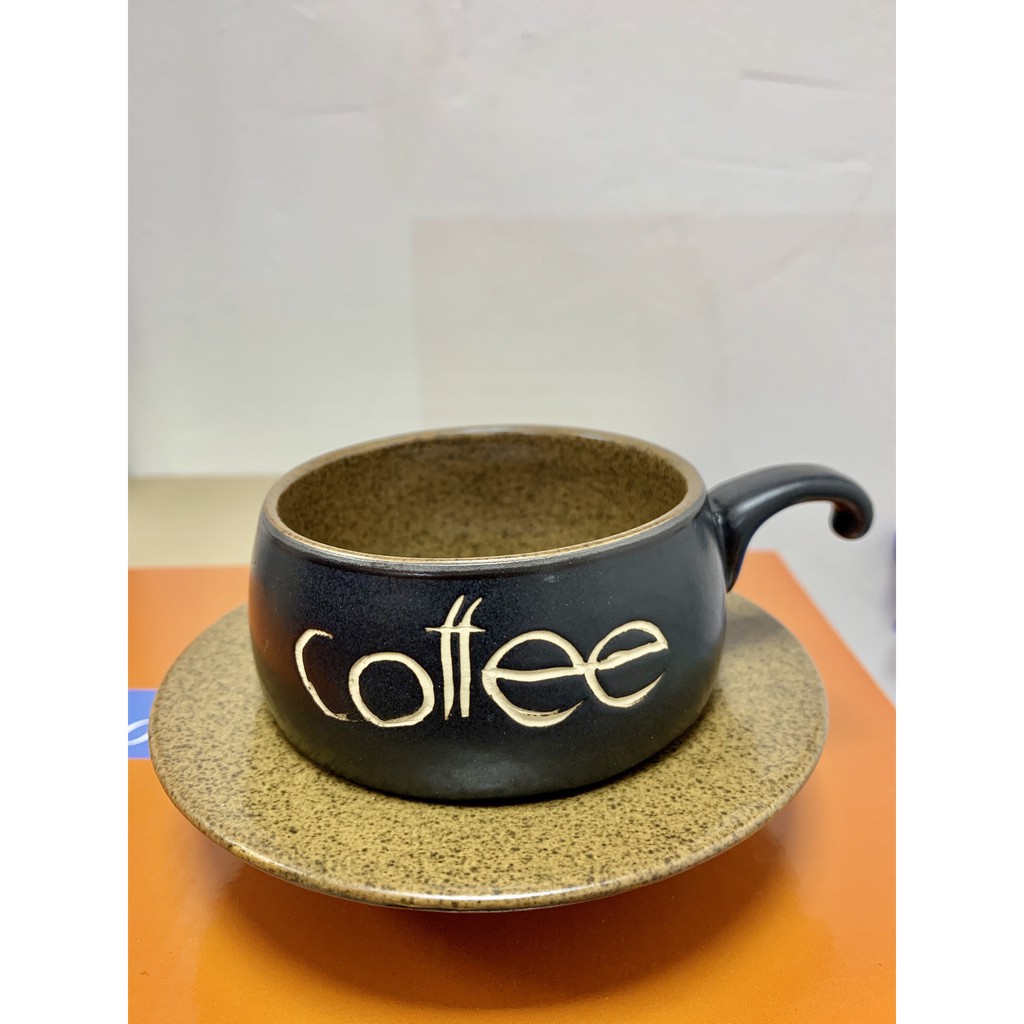 [Sỉ] Set Cốc Tách+Đĩa Cafe Coffee Nóng Bằng Gốm Sứ Bát Tràng Cao Cấp Men Đen Lòng Nâu Sang Chảnh Dày Dặn Đẹp (140ml)