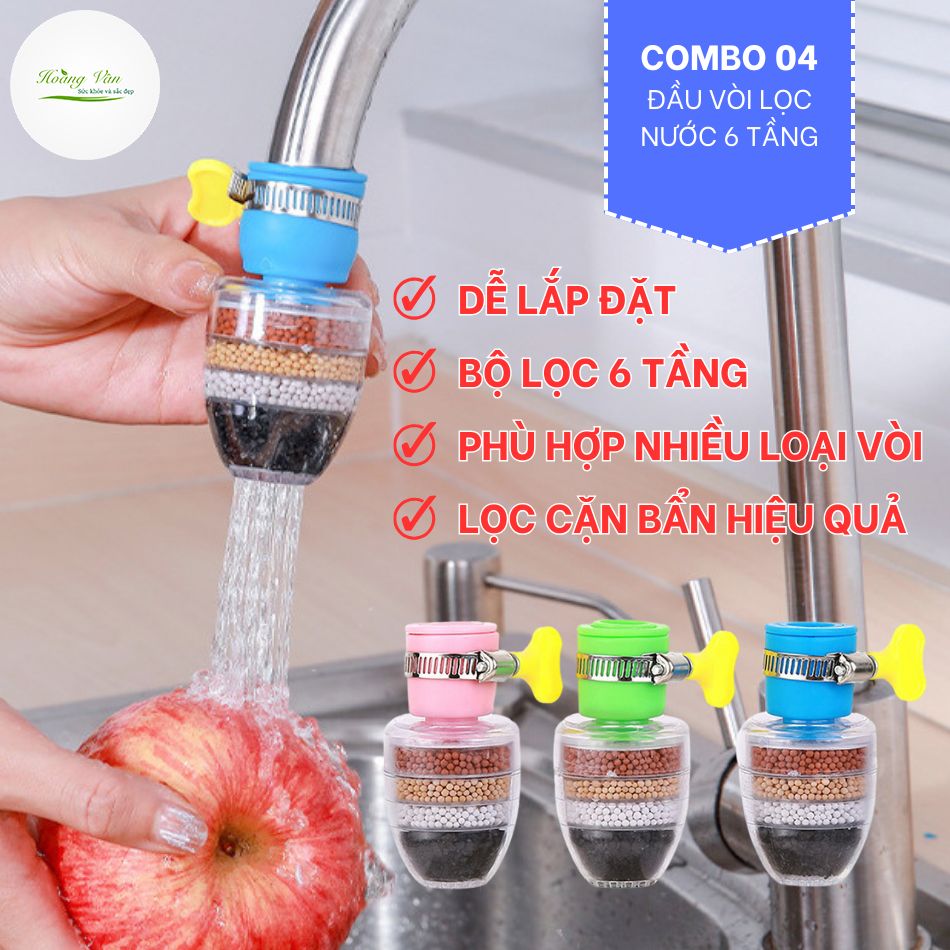 Combo 04 đầu lọc vòi nước 6 tầng, giúp lọc cặn bẩn hiệu quả