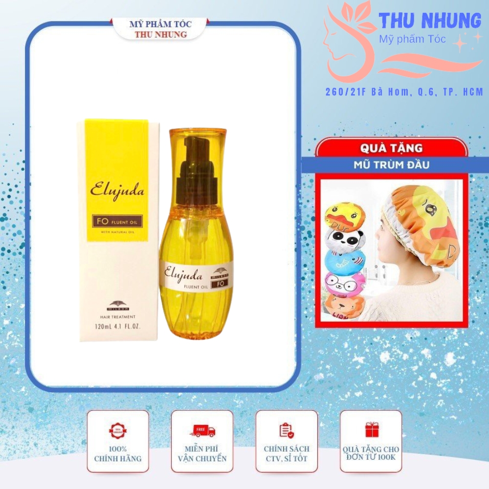 [TẶNG MŨ TRÙM][HCM]TINH CHẤT ARGAN DƯỠNG BÓNG DÀNH CHO TÓC MẢNH MILBON DEESSES ELUJUDA FO FLUENT OIL 120ML
