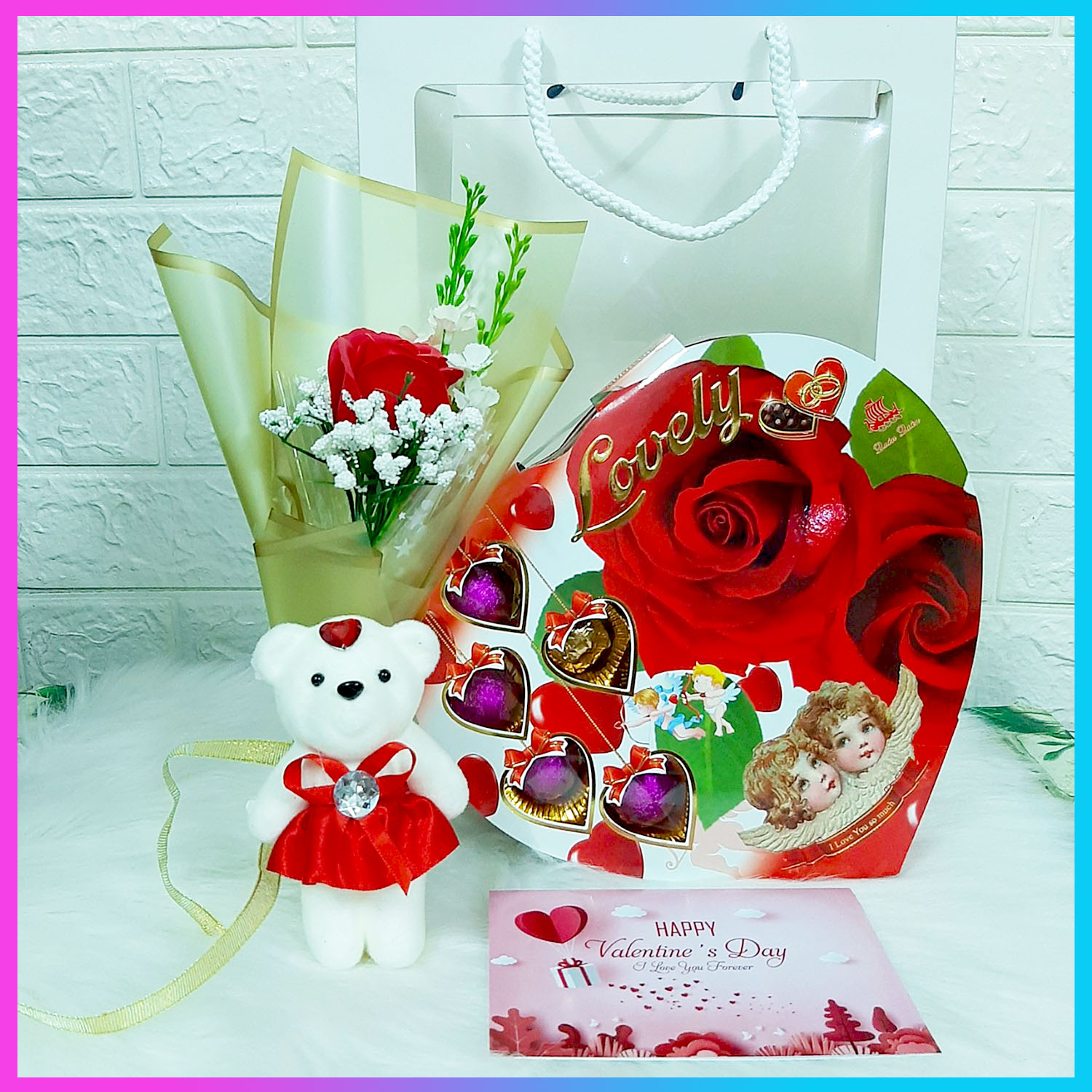 Hoa hồng sáp thơm kèm hộp chocolate, quà tặng gái, tặng sinh nhật, 8/3, 20/11, valentine