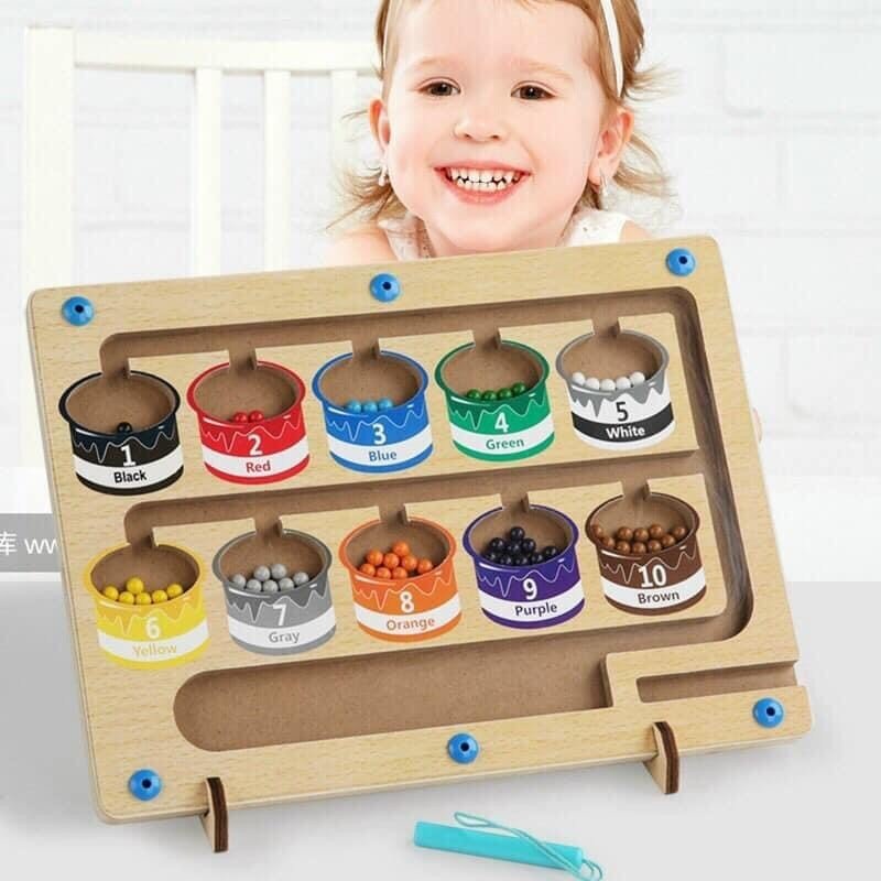 Bảng gỗ montessori phân biệt màu sắc và số đếm cho bé