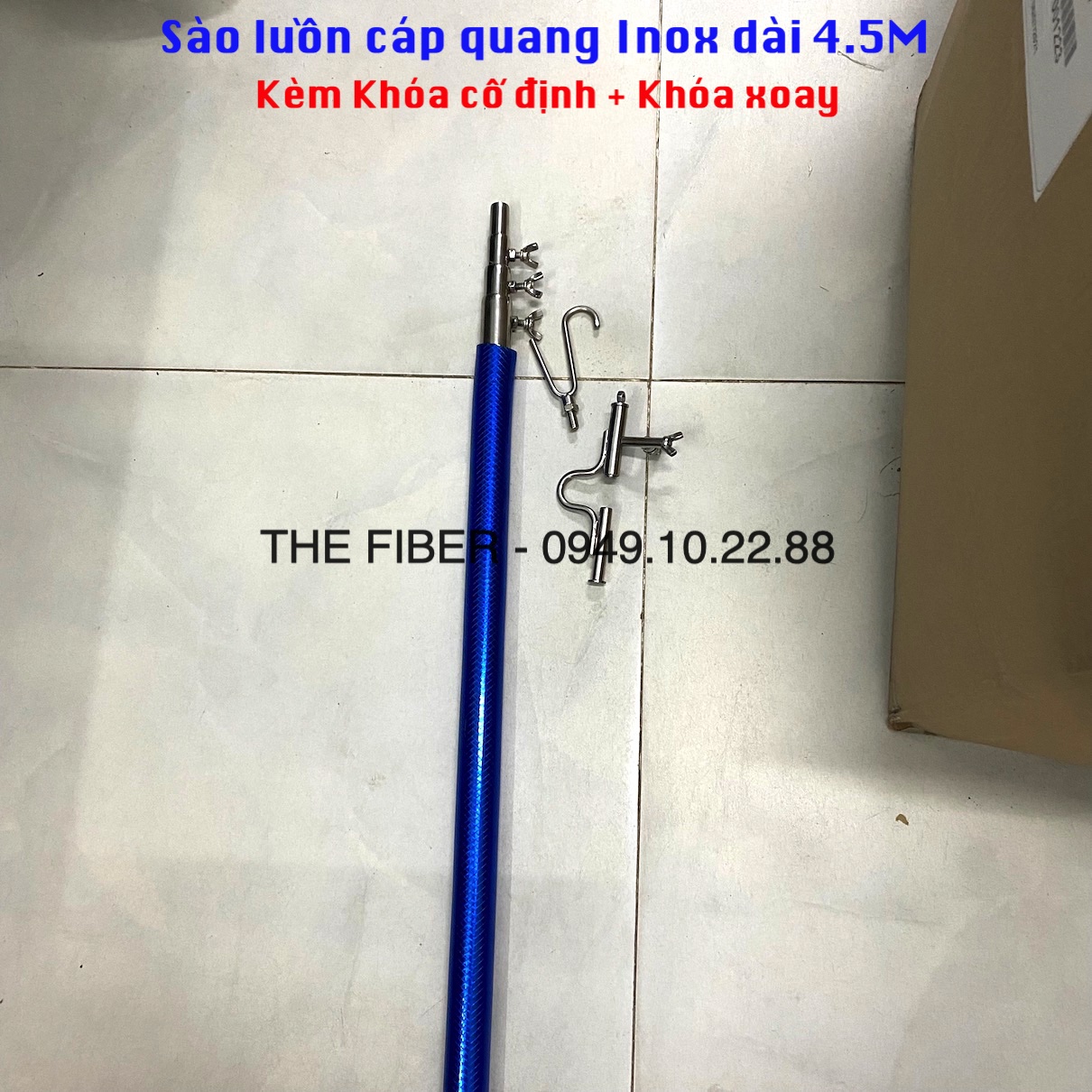 Sào thi công xỏ gông cáp treo và 2 đầu móc, sào inox thi công cáp hàng việt nam cao cấp