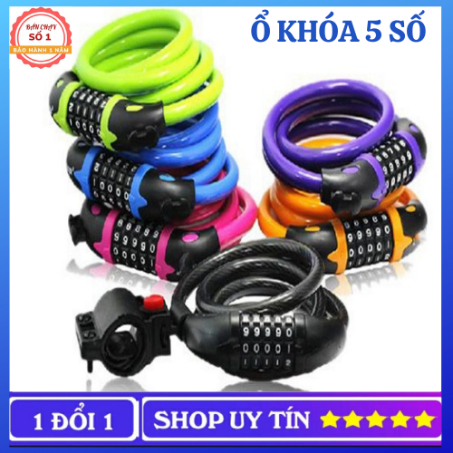 Khóa dây chống trộm 5 số đổi được mã dây dài 1.2m, Khóa dây chống trộm có số cho xe đạp, xe máy