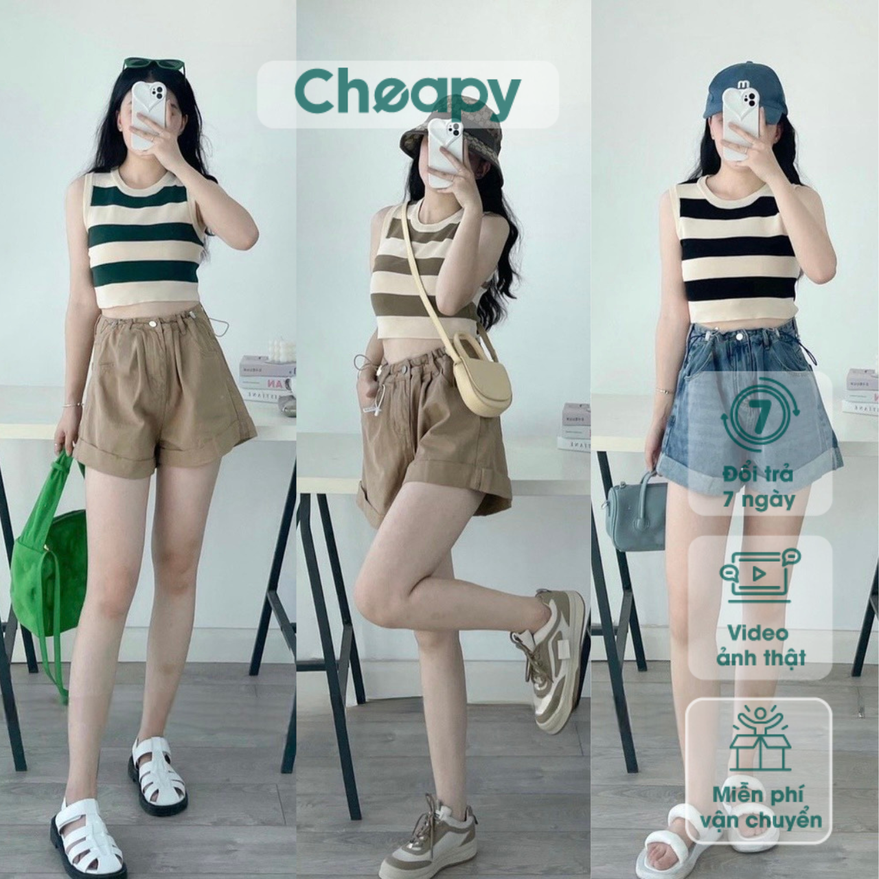 Áo len nữ ba lỗ mongtoghi kẻ ngang 3 màu siêu hot xanh đen be Cheapy áo len sát nách tanktop kẻ ngang Hàn Quốc C1437