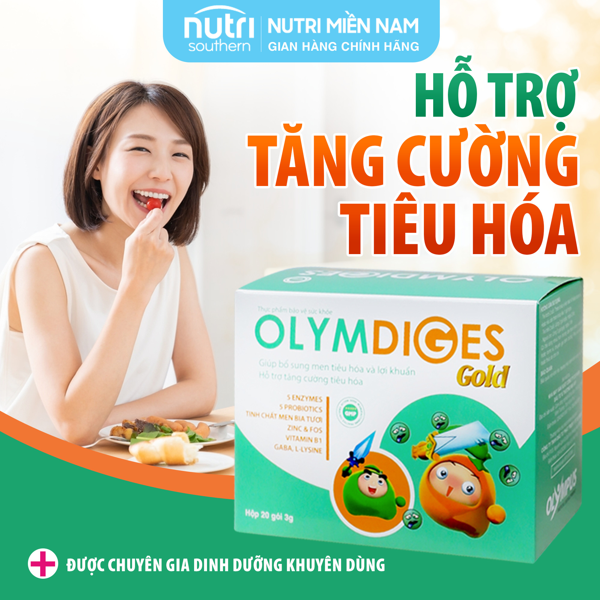 Cốm bổ sung men tiêu hóa OLYMDIGES Gold giúp cân bằng hệ vi sinh đường ruột, tăng cường hấp thu dinh dưỡng