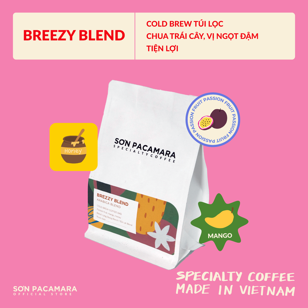Cà Phê Cold Brew Túi Lọc Sơn Pacamara Breezy Blend, 100% Arabica, Hương Trái Cây Nhiệt Đới, Tiện Lợi.