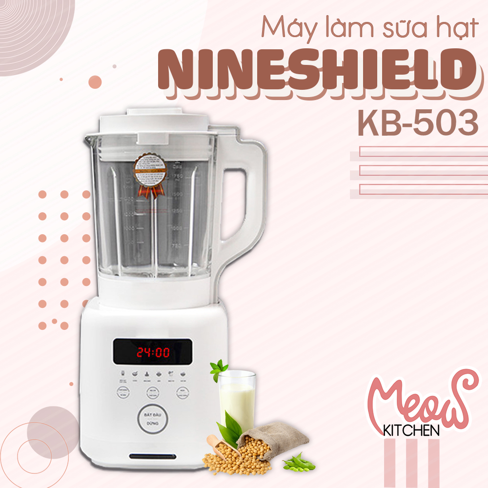 Máy làm sữa hạt Nineshield KB-503 - Dung tích 1750ml - Lưỡi dao kéo 4 cánh - Máy xau nấu sữa đậu - Máy xay sinh tố đa năng - Bảo hành toàn quốc