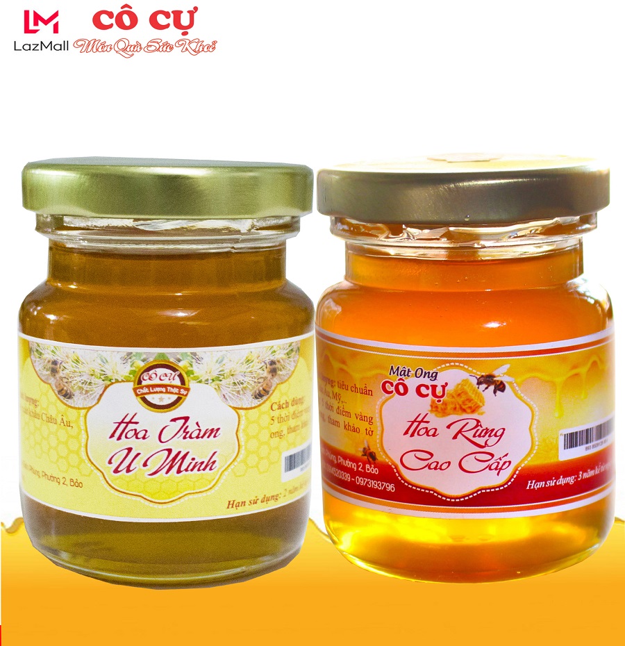 Combo 2 hủ mật ong nguyên chất hoa rừng cao cấp 100gr + mật ong hoa tràm  100gr Thương hiệu Cô Cự