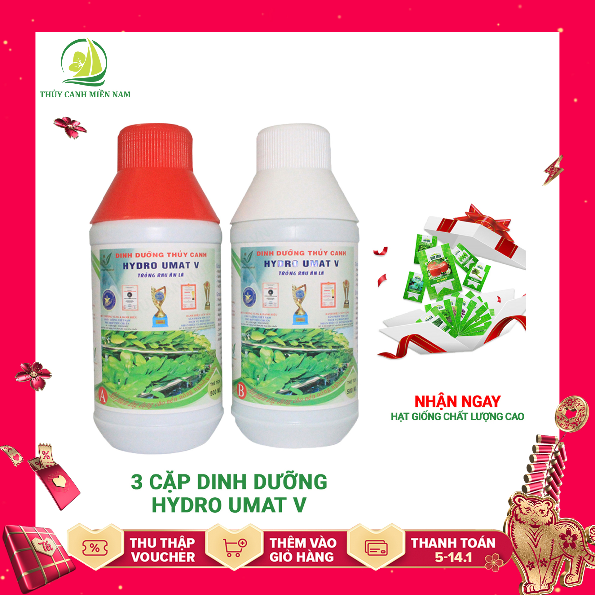 COMBO 3 Cặp Dung Dịch Thủy Canh HydroUmat V + Tặng 1 hạt giống Xà Lách