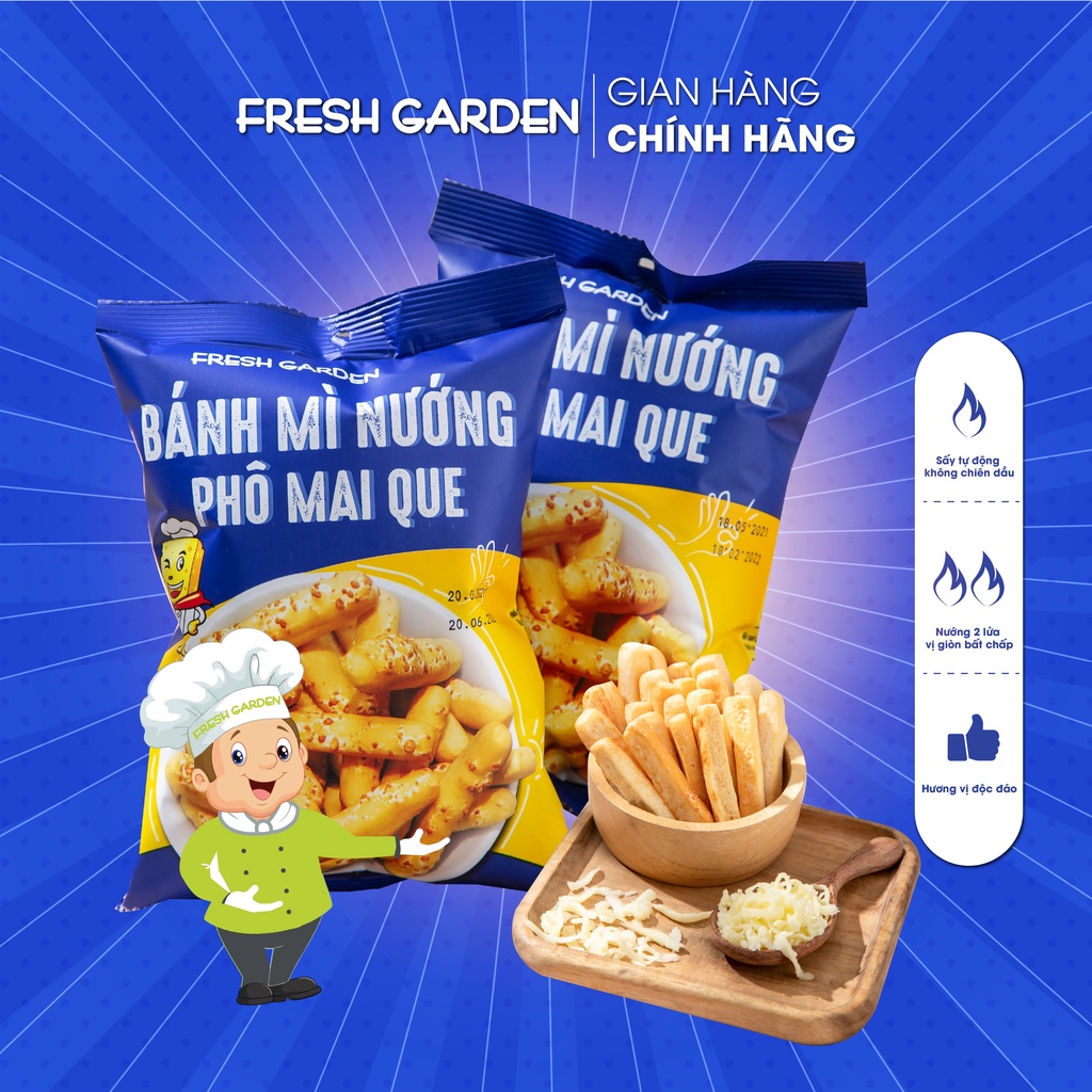 [Mã BMLTM50 giảm đến 50K] Snack Bánh Mì Nướng Phô Mai Que FRESH GARDEN Giòn Xốp Béo Thơm Phô Mai Siêu Cuốn Gói 52g