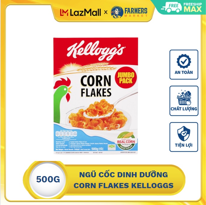 [Giao hàng toàn quốc] Ngũ cốc dinh dưỡng Corn Flakes Kelloggs 500g thơm ngon bổ dưỡng, mang đến năng lượng cho cả ngày làm việc