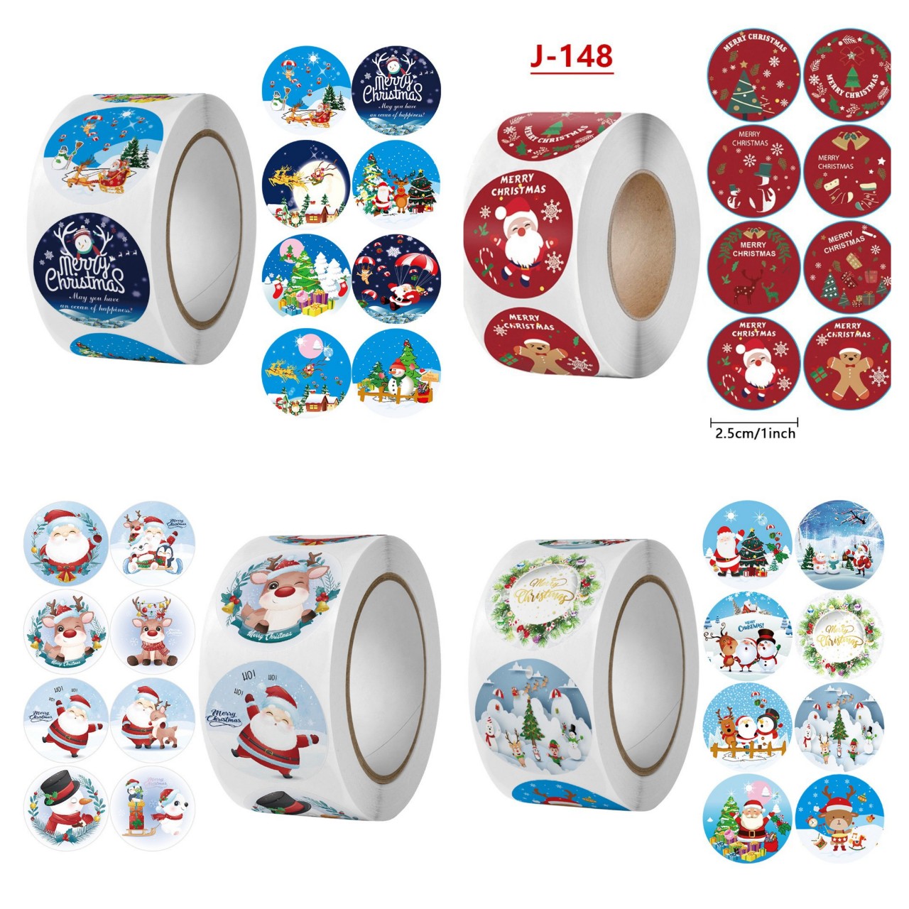 Cuộn 500 tem sticker hình noel dễ thương - 2.5cm