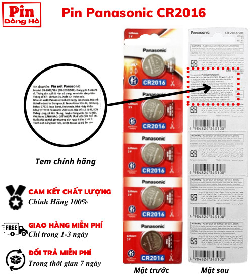 Pin 2016 Panasonic CR2016 1 vỉ 5 viên - pin CR dùng cho cmos, remote smartkey, đồ chơi, thiết bị điện tử, đồng hồ, bảng mạch điện tử, ...