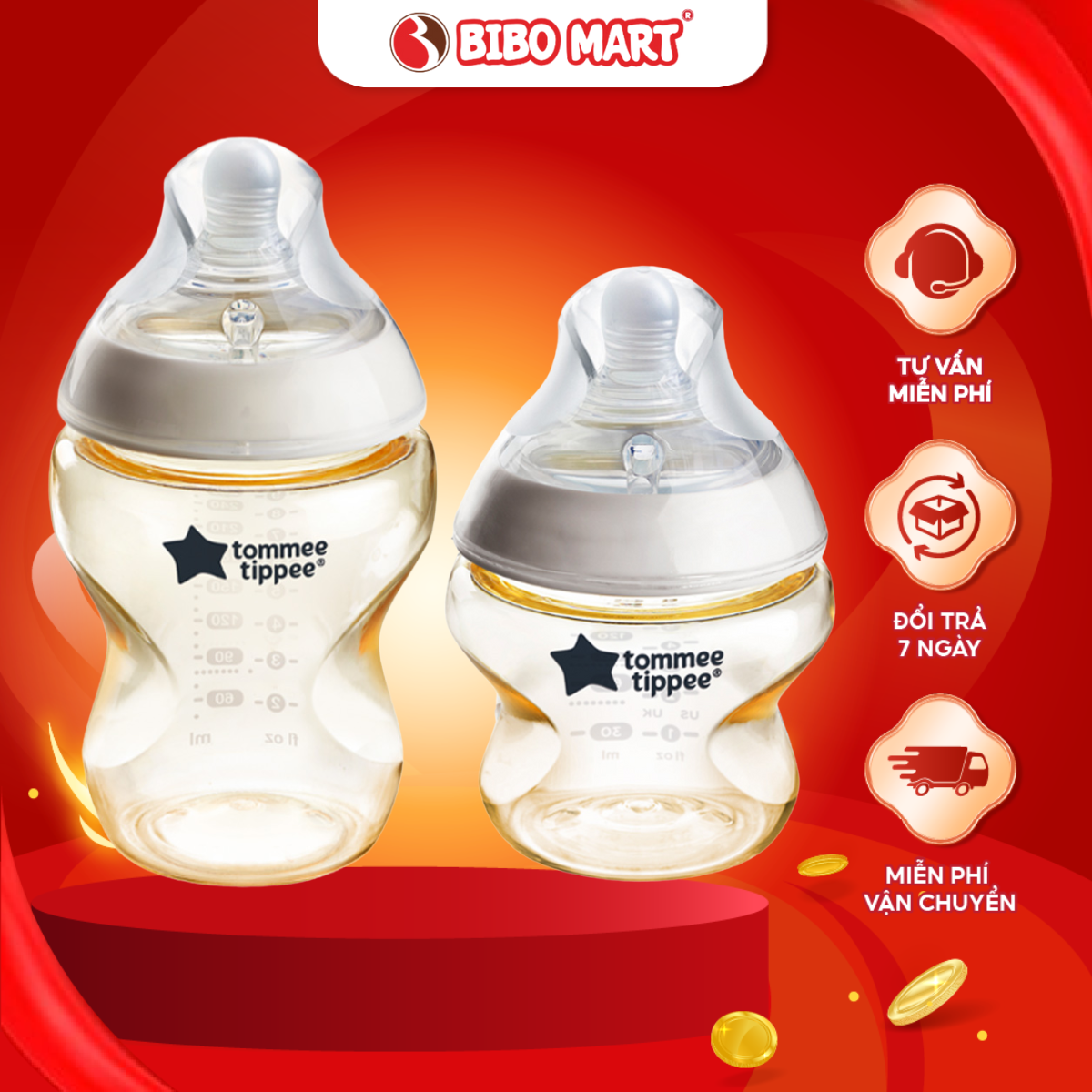 Bình Sữa Tommee Tippee PPSU Cao Cấp Núm ti Silicone Siêu Mềm Chống Sặc Hiệu Quả 150ml 260ml - Bibo Mart