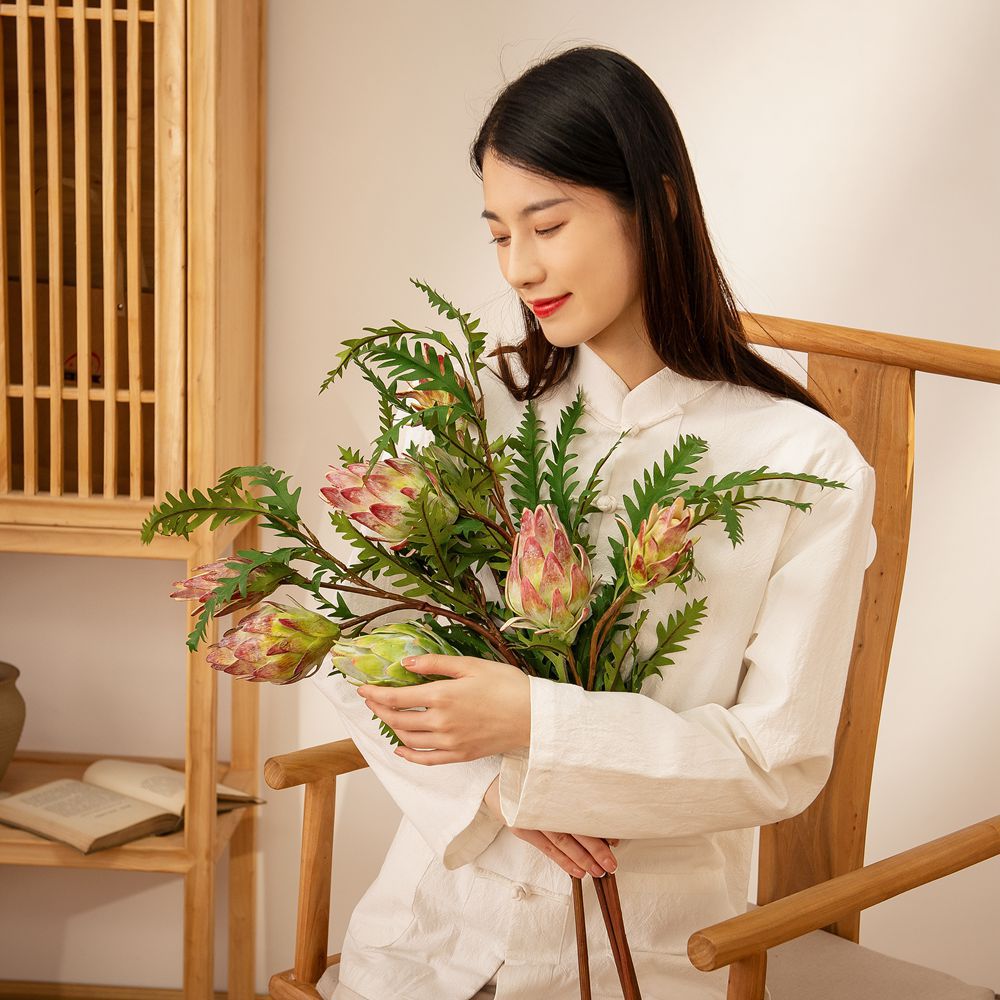Hoa atiso giả cành 2 nhánh hoa giả đẹp siêu cao cấp phủ phấn như thật
