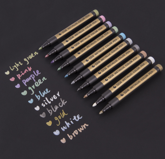 Bộ 10 bút acrylic marker pen STA màu nhũ