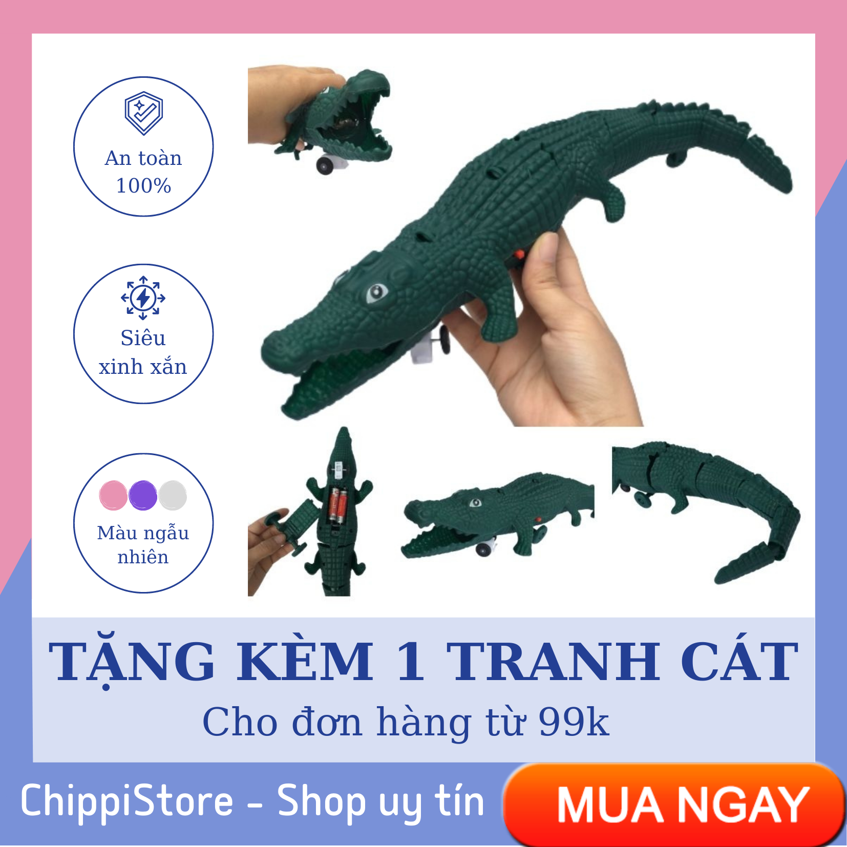 Cá sấu chúa trườn bò, đồ chơi cá sấu phát sáng, kèm âm thanh Baby Shark chạy bằng pin