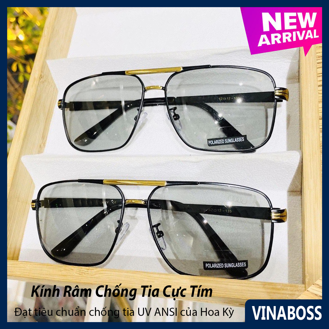 Mắt kính mát nam đổi màu dùng cả ngày và đêm tròng Polaroid VNAUDI611 - Kính mát nam đổi màu xịn chống chói chống tia UV - Tặng kèm hộp và khăn lau