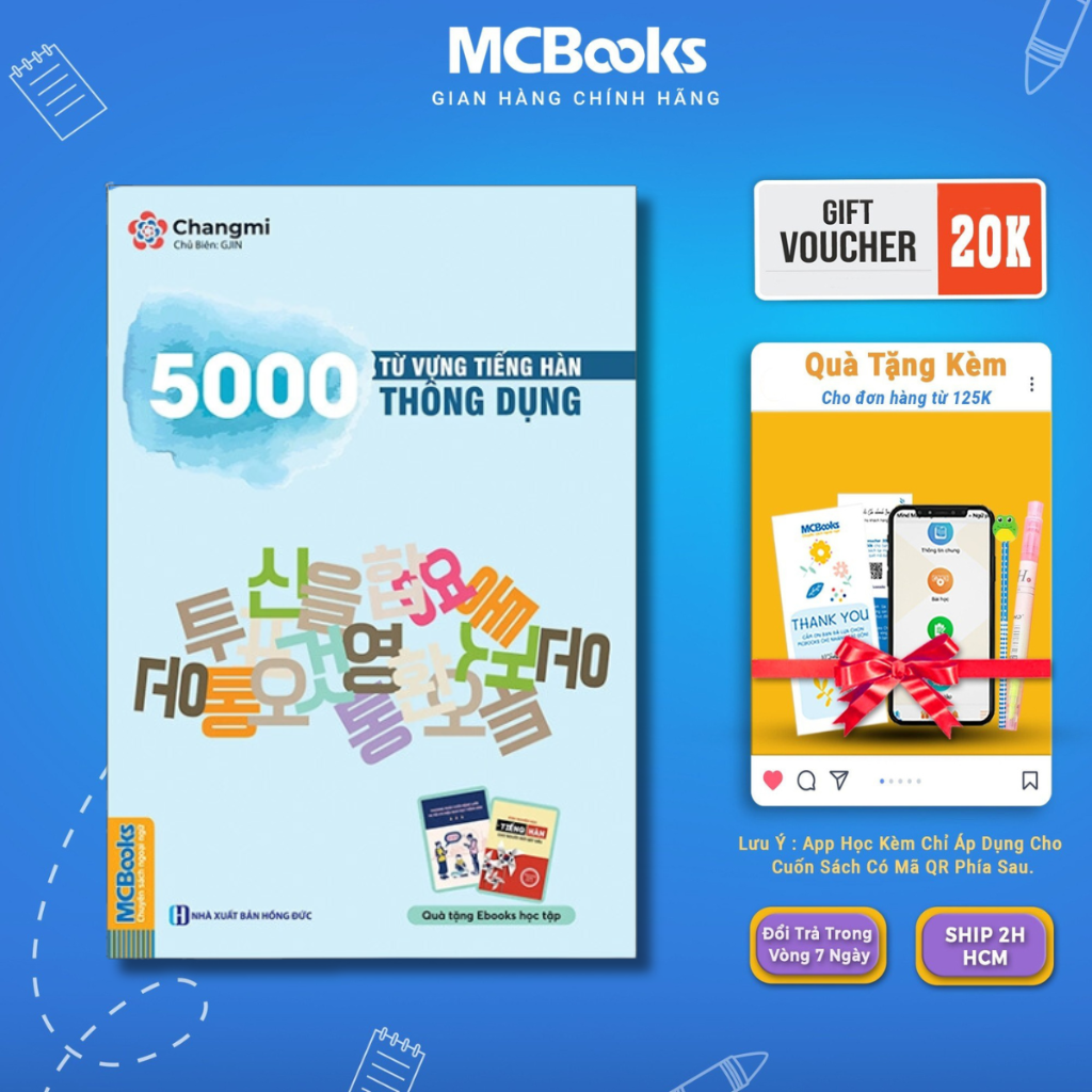 Sách - 5000 từ vựng tiếng Hàn thông dụng - Nạp siêu tốc vốn từ vưng tiếng Hàn trong 60 ngày - McBooks